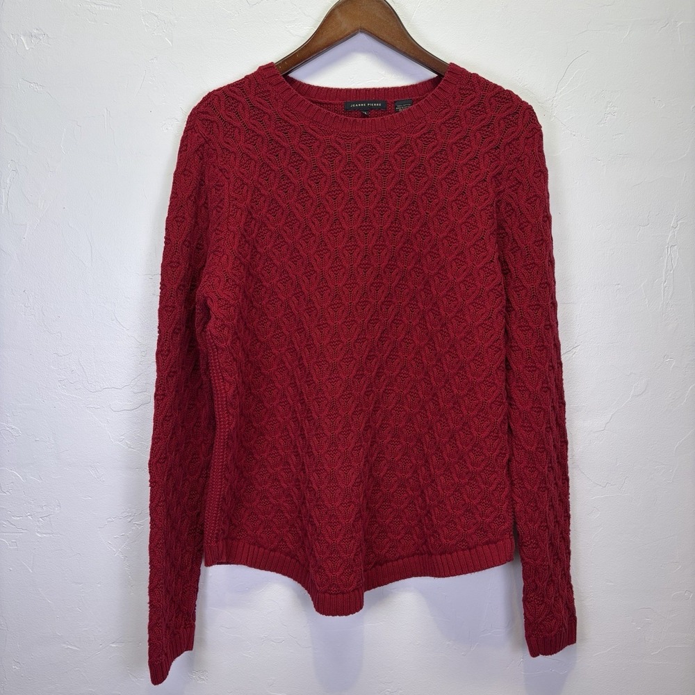 JEANNE PIERRE Woman's Textured Knit Pullover Sweater Size XL Red 100% Cotton‎